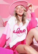 Women Valentine's Day Embroidered Long Sleeve Top