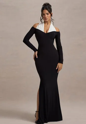 Women contrast Halter Neck Bodycon Elegant Fishtail Maxi Dress