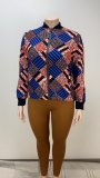 Plus Size Women Long Sleeve Print Jacket