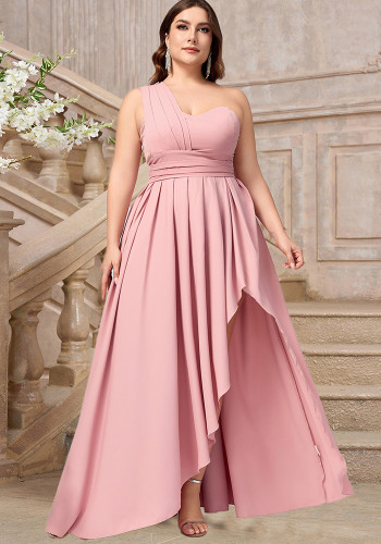 Plus Size Women's Pleated Slash Shoulder Chic Elegant Sexy Formal Party Dress