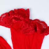 Christmas Valentine's Day Red Sexy Lace Patchwork Four-Piece Sexy Lingerie Set