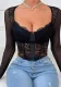 Sexy See-Through Meshlace Fishbone Slim Outdoor Wear Long Sleeves Lace Mesh Top
