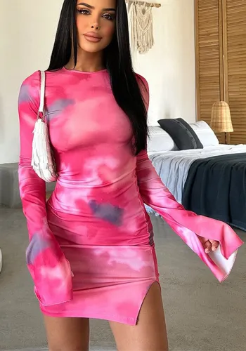 Women's Round Neck Long Sleeve Printed Chic Elegant Bodycon Dress