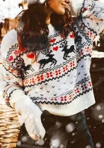 Autumn Winter Women's Elk Knitting Round Neck Pullover Fashion Sweater