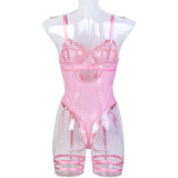 Christmas Valentine's Day Red Sexy Lingerie Rose Flower Embroidery Lace-Up Cross Bodysuit
