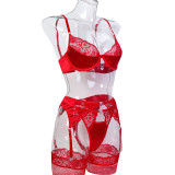 Christmas Valentine's Day Red Sexy Lace Patchwork Four-Piece Sexy Lingerie Set