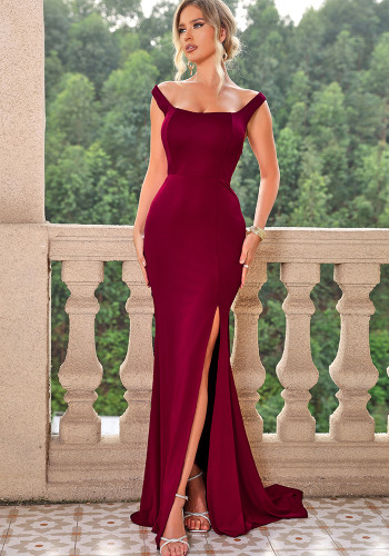 Sexy Sequin Solid Color Slit Strap Long Dress