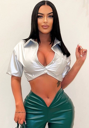 Women's Summer Sexy Crop Short-Sleeved Pu Leather Jacket For Women