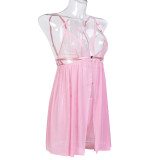 Women's Sexy Lingerie White Strap Mesh See-Through Nightdress Two-Piece Set