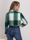 Spring Summer Women's Casual Single-Breasted Turndown Collar Plaid Long Sleeve Jacket
