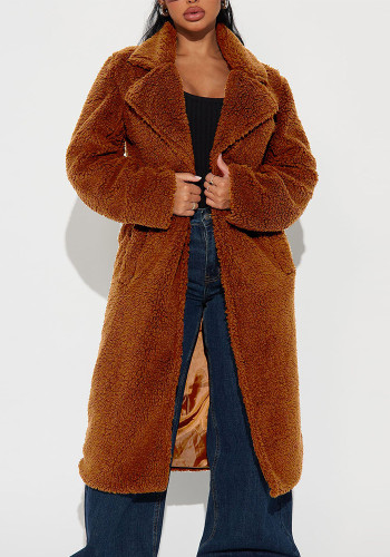 Autumn Winter Loose Faux Fur Long Trench Coat For Women