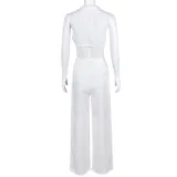 Summer Sexy Slim-Fitting Lace-Up Crop Turndown Collar Two Piece Pants Set For Women