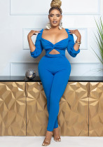 Knot Hollow Sexy Long Sleeve Jumpsuit Women's Clothing