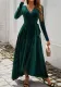 Women's Autumn Winter Chic V-Neck High Waist Solid Color Belt Slit Dress