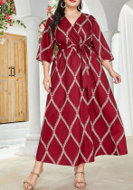 Autumn Plus Size Women's Geometric Print Lace Fashion Casual Dresses