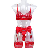 Christmas Valentine's Day Red Sexy Lace Patchwork Four-Piece Sexy Lingerie Set