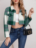 Spring Summer Women's Casual Single-Breasted Turndown Collar Plaid Long Sleeve Jacket