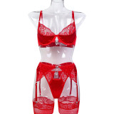 Christmas Valentine's Day Red Sexy Lace Patchwork Four-Piece Sexy Lingerie Set
