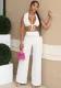 Summer Sexy Slim-Fitting Lace-Up Crop Turndown Collar Two Piece Pants Set For Women