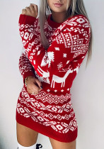 Autumn Winter Knitting Sweater Women Christmas Knitting Long-Sleeved Fashion Loose Dress