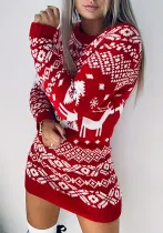 Autumn Winter Knitting Sweater Women Christmas Knitting Long-Sleeved Fashion Loose Dress