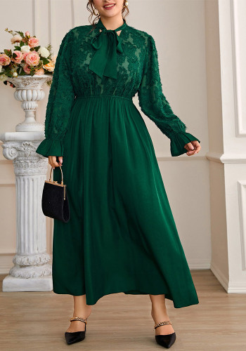 Autumn Winter Plus Size Women's Elegant Chic Elastic Waist Long Dress