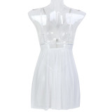 Women's Sexy Lingerie White Strap Mesh See-Through Nightdress Two-Piece Set