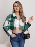 Spring Summer Women's Casual Single-Breasted Turndown Collar Plaid Long Sleeve Jacket