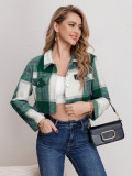 Spring Summer Women's Casual Single-Breasted Turndown Collar Plaid Long Sleeve Jacket