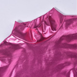 Autumn Sexy Rose Red Slim Long Sleeve Crop Two Piece Skirt Set