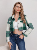 Spring Summer Women's Casual Single-Breasted Turndown Collar Plaid Long Sleeve Jacket