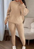 Women's Autumn Winter Knitting Round Neck Top Fashion Pants Two Piece Set