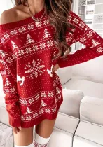 Autumn Winter Knitting Sweater Women's Christmas Loose Knitting Long Sleeve Dress