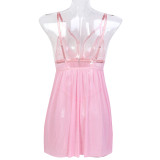 Women's Sexy Lingerie White Strap Mesh See-Through Nightdress Two-Piece Set