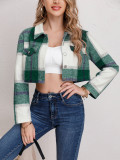 Spring Summer Women's Casual Single-Breasted Turndown Collar Plaid Long Sleeve Jacket