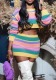Summer Chic Color Matching Sexy Crop High Waist Slim Bodycon Short Skirt Set