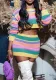Summer Chic Color Matching Sexy Crop High Waist Slim Bodycon Short Skirt Set