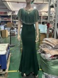 Bride Cape Solid Sleeveless V-Neck Long Mermaid Wedding Evening Dress Two Piece Set