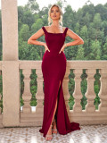 Sexy Sequin Solid Color Slit Strap Long Dress