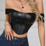 Off Shoulder Sexy Mesh Sleeves Patchwork Fishbone Top For Women