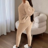Women's Autumn Winter Knitting Round Neck Top Fashion Pants Two Piece Set