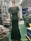 Bride Cape Solid Sleeveless V-Neck Long Mermaid Wedding Evening Dress Two Piece Set