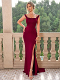 Sexy Sequin Solid Color Slit Strap Long Dress