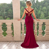 Sexy Sequin Solid Color Slit Strap Long Dress