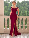 Sexy Sequin Solid Color Slit Strap Long Dress