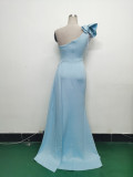 Women Beaded Flower Pleated Off-shoulder Split Evening Dress