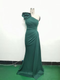 Women Beaded Flower Pleated Off-shoulder Split Evening Dress