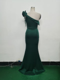 Women Lotus Leaf Shoulder Slash Shoulder Beaded Beaded Evening Dress