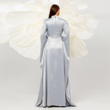 Women Long Sleeve Elegant Round Neck Long Formal Party Evening Dress