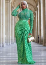 Women Fall/Winter Mesh Top And Long Skirt Two Piece Set